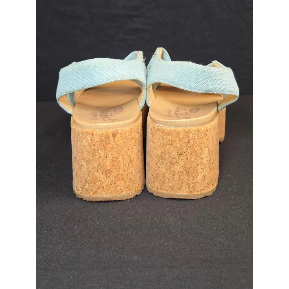 Dr. Scholls Forever Original Light Blue Cork Platform Wedge Sandals Womens‎ 9m